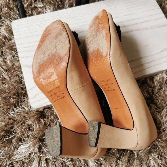 US 9 heel peep toe suede cream black - Picture 13 of 16